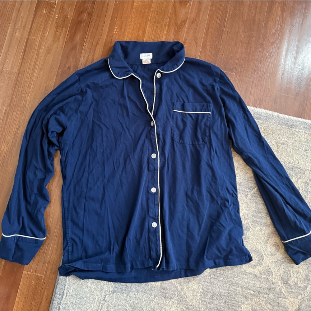J. Crew Navy Blue Pajama Top with White Piping